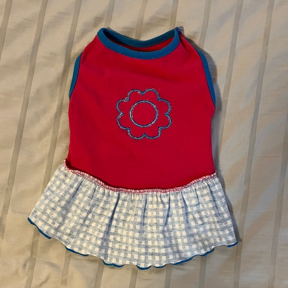 Pink and Blue Dog Dress with Flower Design S - Picture 8 of 11